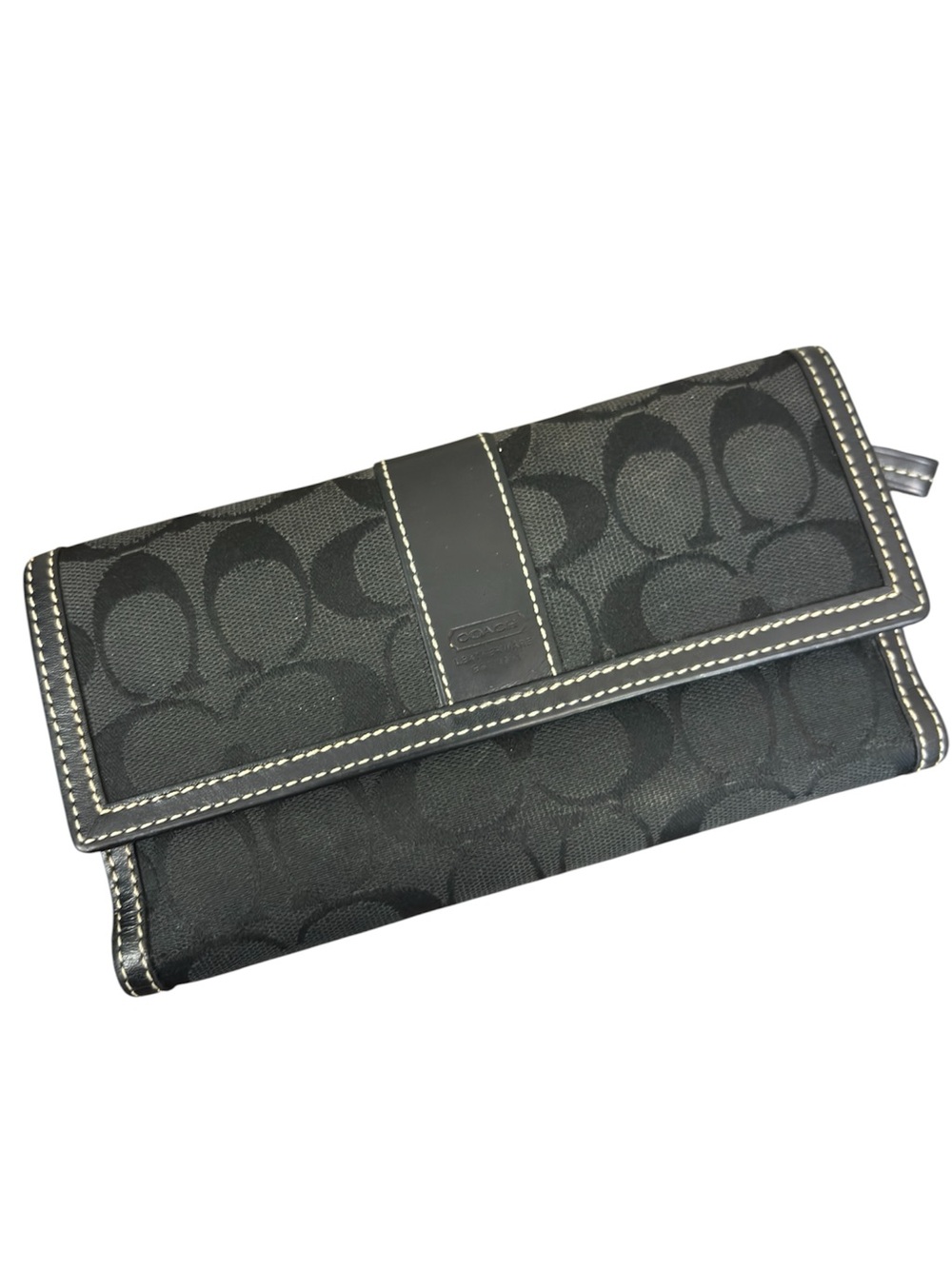 Coach signature canvas and leather trifold Black Wallet With Leather CheckBook